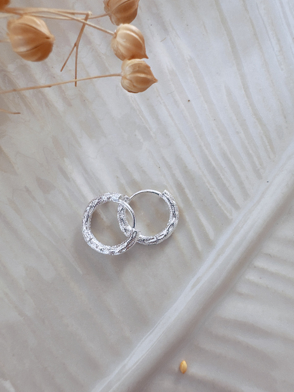 14mm Sterling Silver Textured Huggie  Hoops Unisex Earrings
