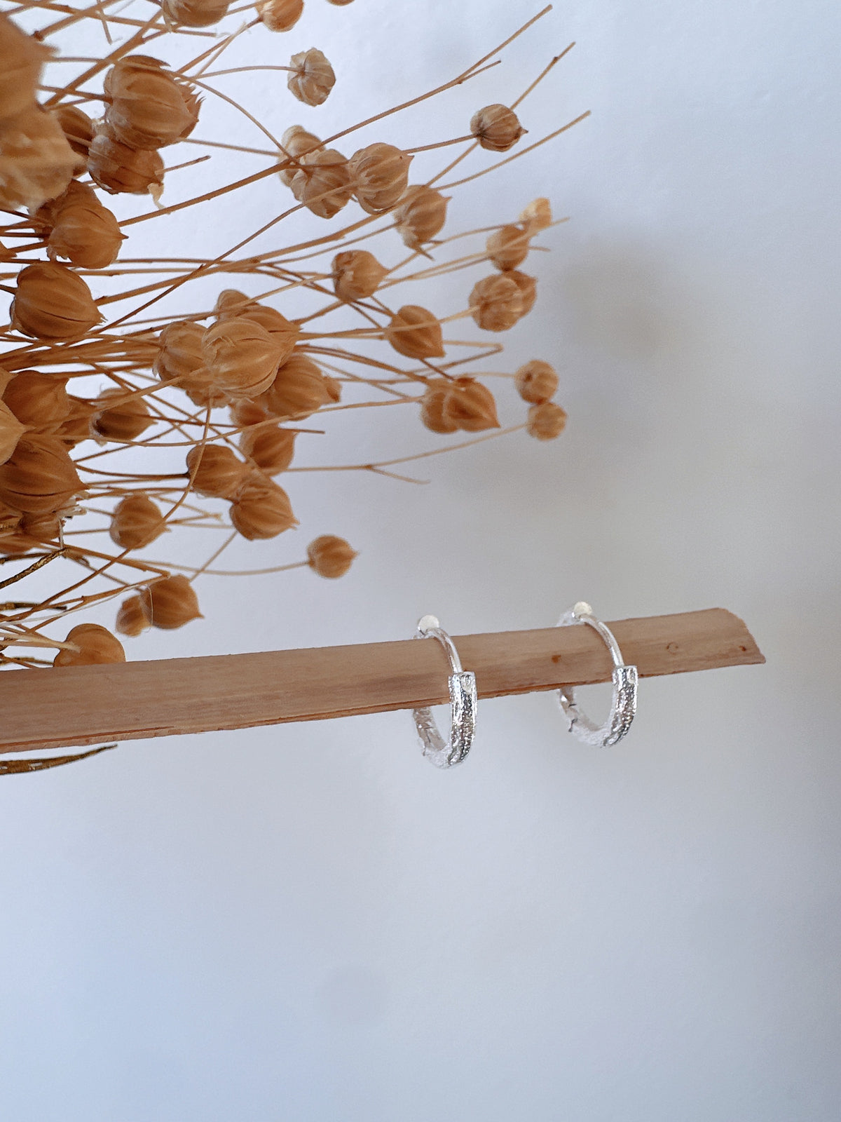 14mm Sterling Silver Textured Huggie  Hoops Unisex Earrings