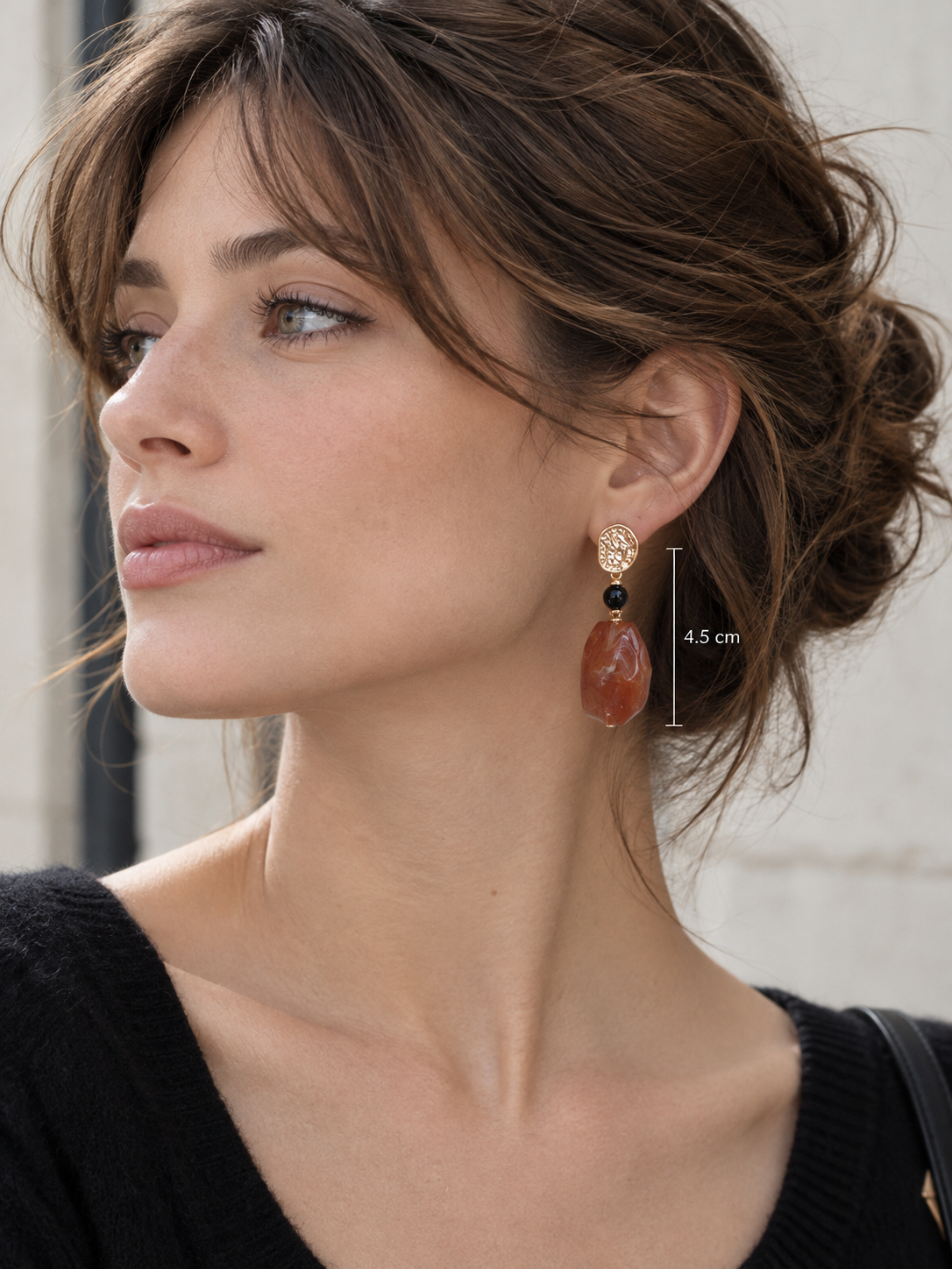 4.5 cm Vintage style brown  925 silver posts earrings