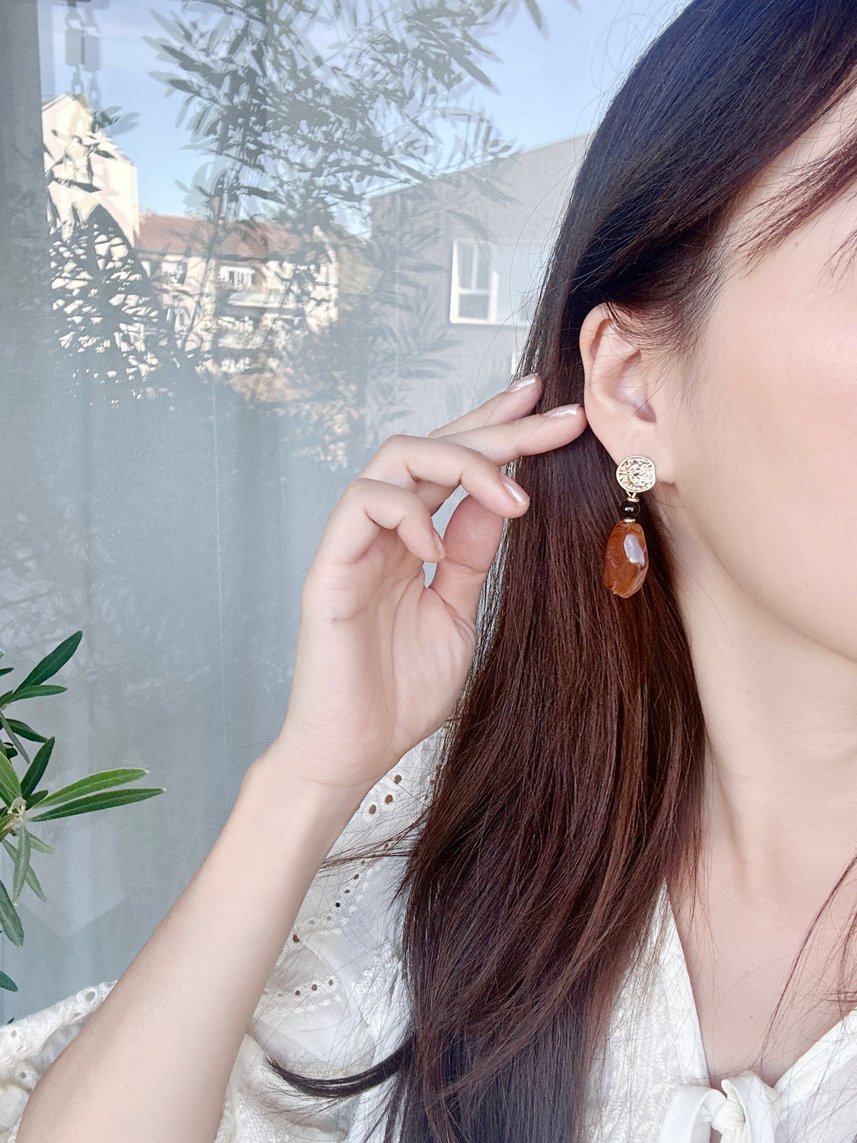 4.5 cm Vintage style brown  925 silver posts earrings