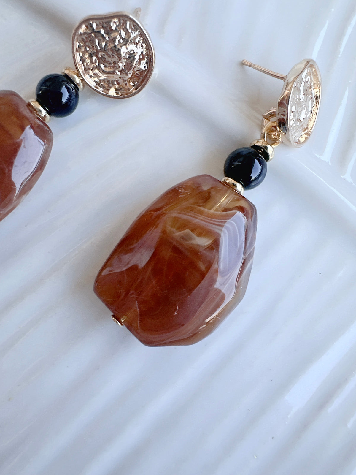 4.5 cm Vintage style brown  925 silver posts earrings