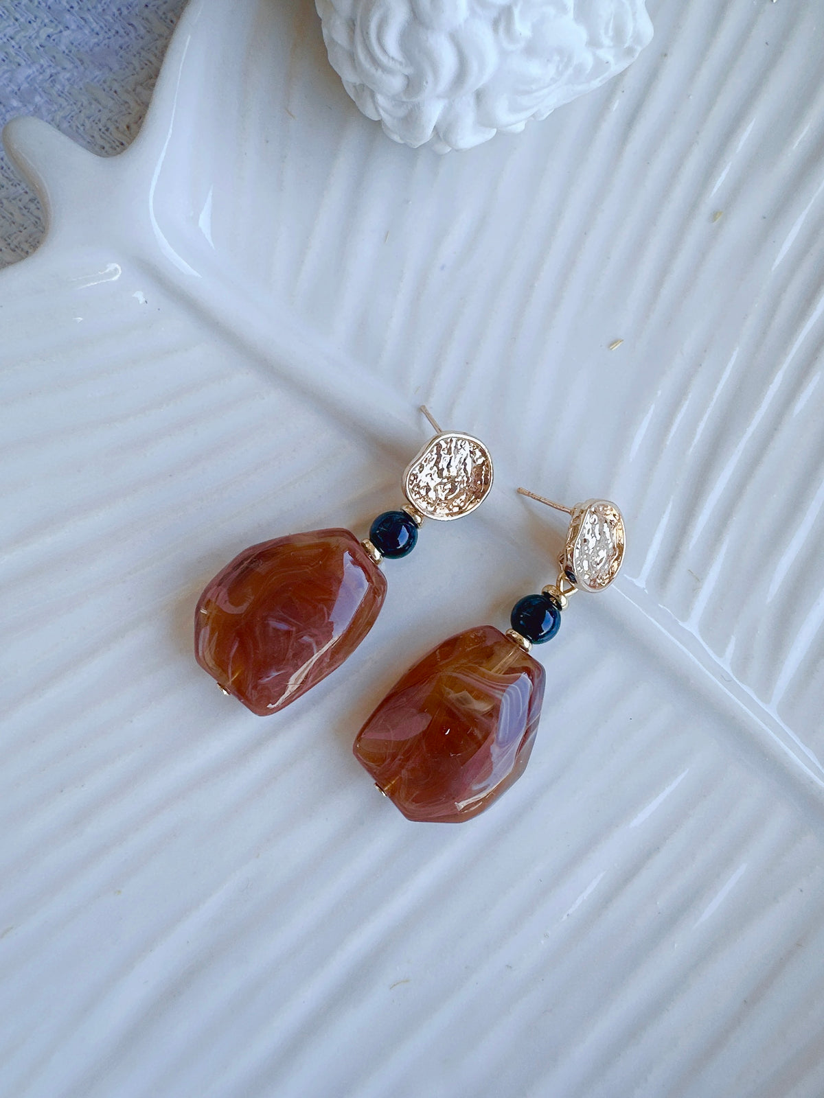 4.5 cm Vintage style brown  925 silver posts earrings